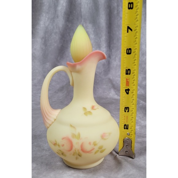 Vintage Fenton Burmese Rose Uranium Glass Cruet Hand Painted Roses Signed - Picture 8 of 8